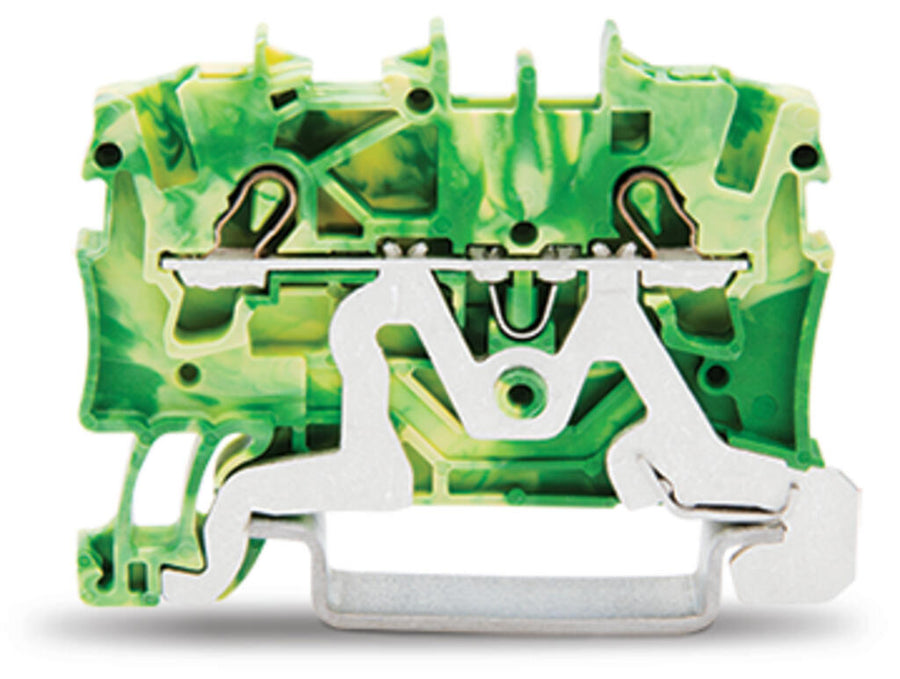 Bornier de protection 2 conducteurs, 1.5 mm², raccordement Push-in CAGE CLAMP®, vert-jaune – WAGO 2001-1207 – lot de 100