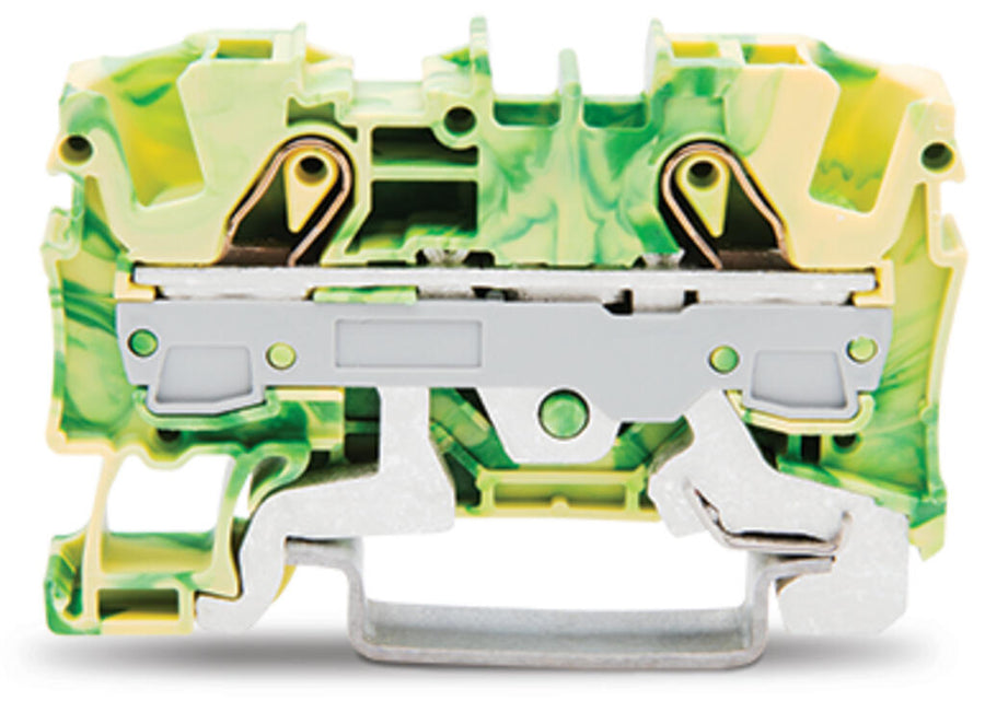 Bornier de protection 2 conducteurs, 6 mm², raccordement Push-in CAGE CLAMP®, vert-jaune – WAGO 2006-1207 – lot de 50
