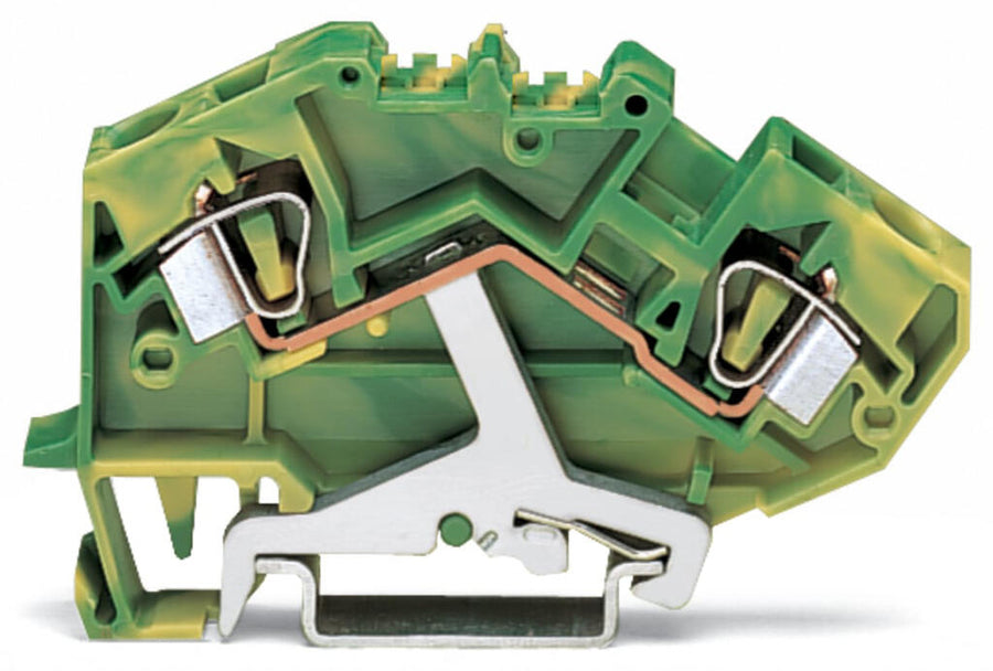 Bornier de protection 2 conducteurs, 6 mm², raccordement CAGE CLAMP®, vert-jaune – WAGO 782-607 – lot de 25