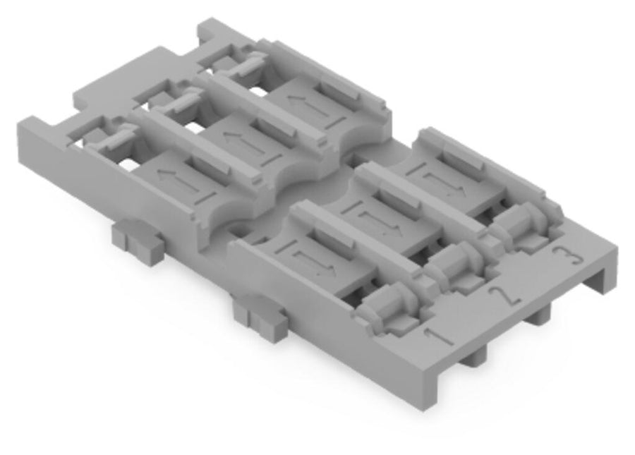 Support de montage 3 voies, pour connecteur d’épissurage en ligne avec levier, avec pied de montage encliquetable, gris – WAGO 221-2533 – lot de 5