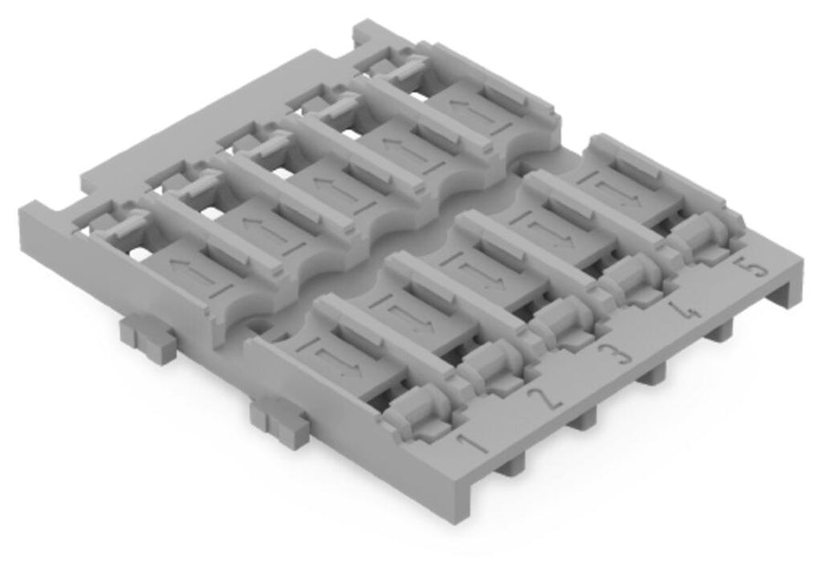 Support de montage 5 voies, pour connecteur d’épissurage en ligne avec levier, avec pied de montage encliquetable, gris – WAGO 221-2535