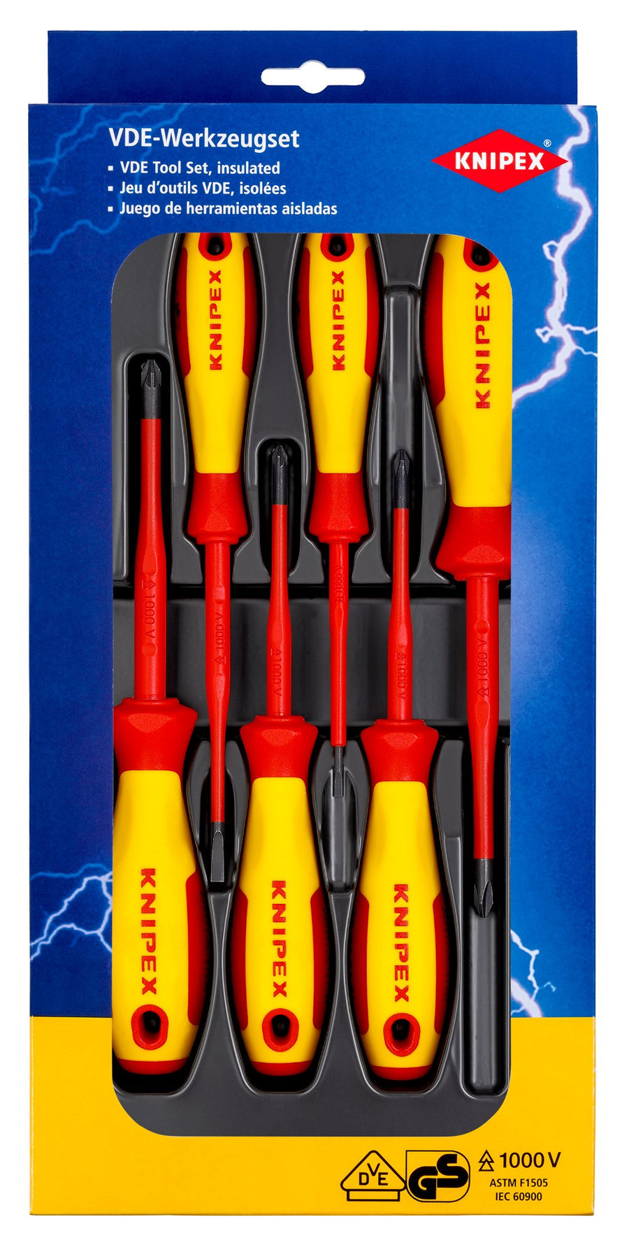 Jeu de tournevis VDE fente / Phillips® / Pozidriv® 6 pièces – KNIPEX