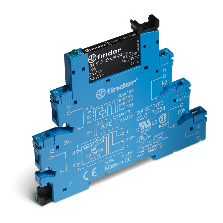 Module d’interface à relais statique bornes à vis, 6.2mm, entrée 24VDC, 1NO, sortie 2A, 240VAC – FINDER 388170248240 – lot de 10