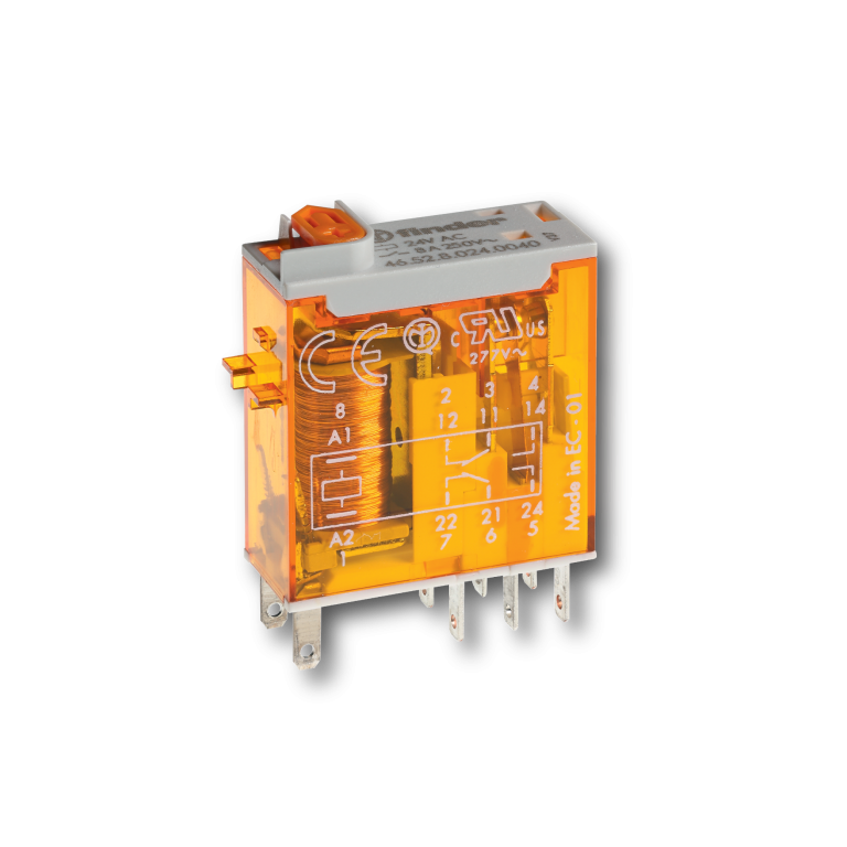 Relais industriel miniature 2CO, 8A, 12VDC, AgNi, bouton de test, indicateur mécanique – FINDER 465290120040 – lot de 10