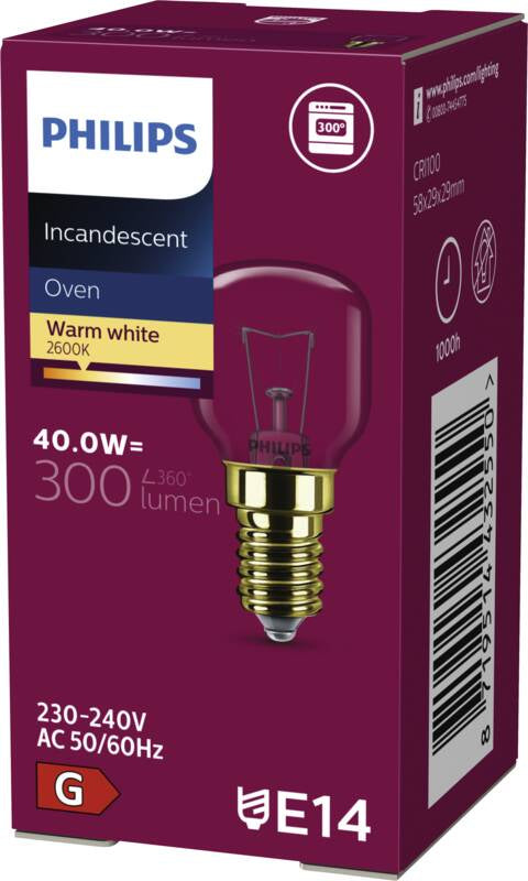 Lampe à incandescence tubulaire App 40.0W E14 230-240V T29 OV 1CT/4x5F – PHILIPS 924103544402 – lot de 20