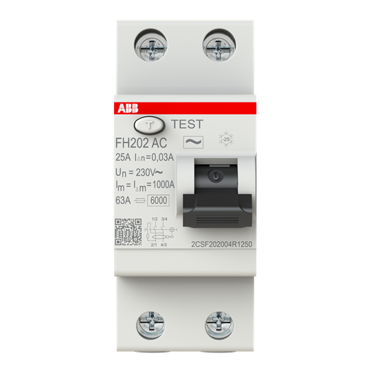 FH202 AC-25/0.03 interrupteur différentiel 2P AC type 30 mA – ABB 2CSF202004R1250