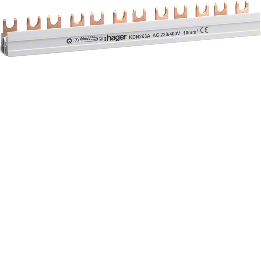 Barre omnibus Isolé, 2P fourche 10 mm², 12M – Hager KDN263A