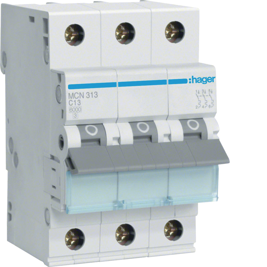 Disjoncteur 3P, 6 kA C-13 A, 3M – Hager MCN313