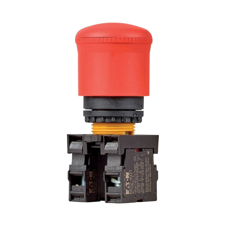 Emergency stop/emergency switching off bouton-poussoir, RMQ-Titan, Mushroom-shaped, 38 mm, Non-illuminated, Pull-to-release function, 2 NC, rouge, jaune – EATON 190929
