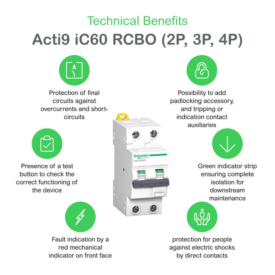 Disjoncteur différentiel Acti9 IC60, 2P, 25A, 30mA – Schneider Electric A9D07225