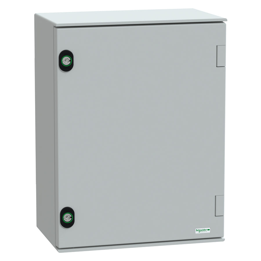Coffret vide Thalassa PLM H430xW330xD200 mm, IP66, gris (RAL 7035), polyester renforcé de fibre de verre, montage mural, nombre de serrures: 2, accessibilité pour l’exploitation: avant, appareil composition: 1 corps, indice de protection IK: IK10 – S