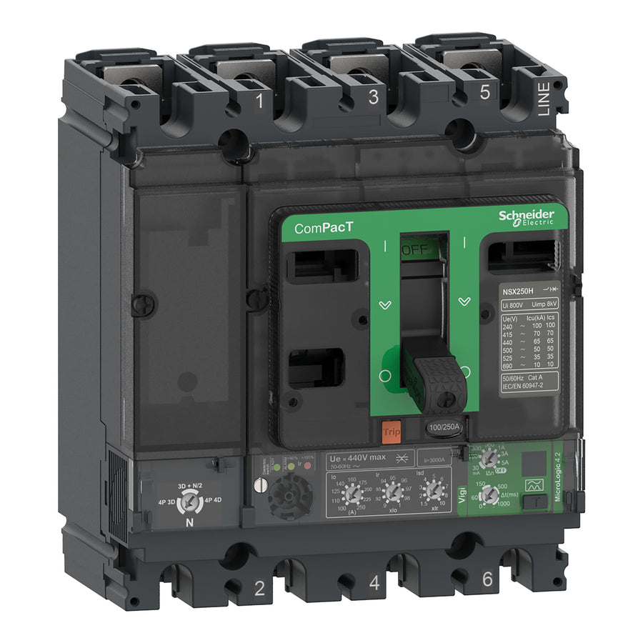 Schneider ComPacT NSX160B - Disjoncteur Vigi MicroLogic 4.2 100A 4P4D 25kA montage fixe - C16B44V100