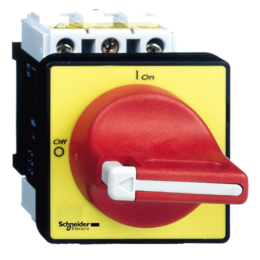 Interrupteur-sectionneur TeSys VARIO, 25A, 3P, AC, rouge, méthode de montage: par 4 vis pour poignée, arrêt d'urgence - 25A - sur porte – Schneider Electric VCF0