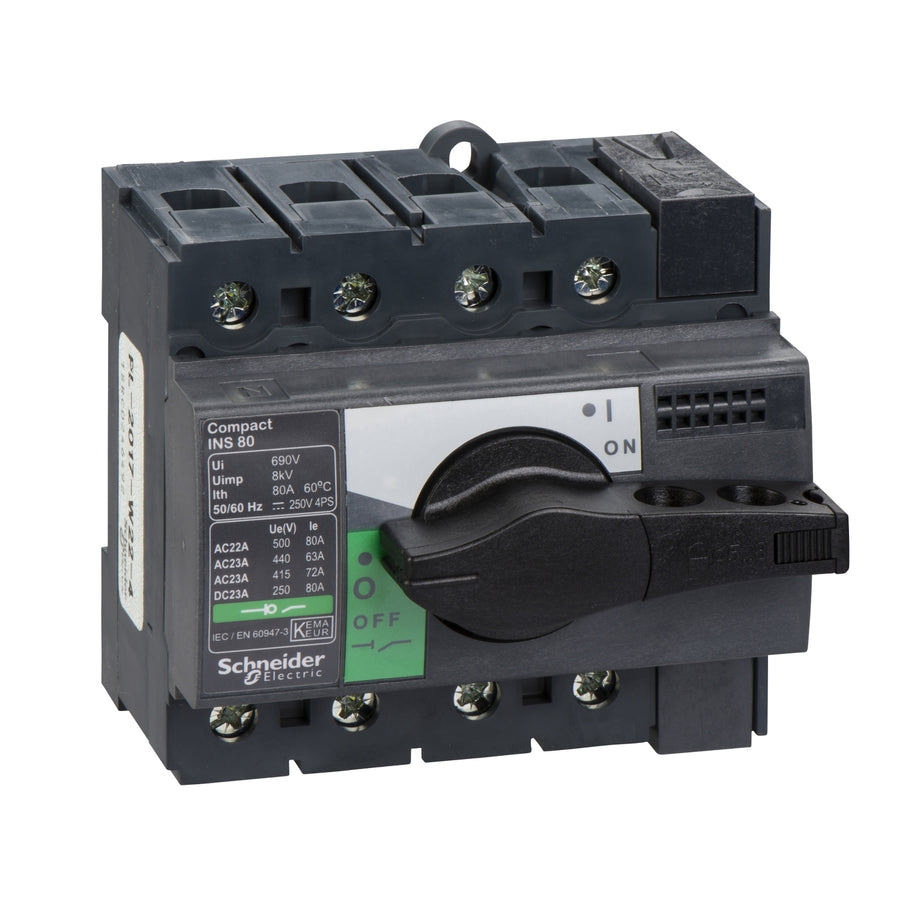 Interrupteur-sectionneur ComPact INS, 4P, 80 A, 500 V AC, IP40, noir – Schneider Electric 28905