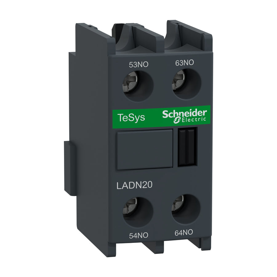 Bloc de contacts auxiliaires TeSys Deca, 2NO, bornes à vis, IP20, gris foncé – Schneider Electric LADN20