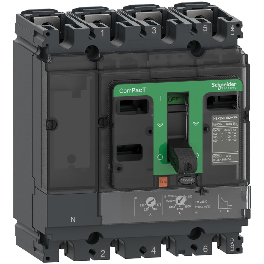 Schneider ComPacT NSX100B - Disjoncteur TM-D 80A 4P4D 25kA montage fixe - C10B4TM080