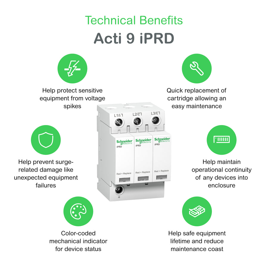 Surtension parafoudre avec enfichable cartouche Acti9 iPRD iPRD65r, 3P+N, 350 V, blanc (RAL 9003) – Schneider Electric A9L65601