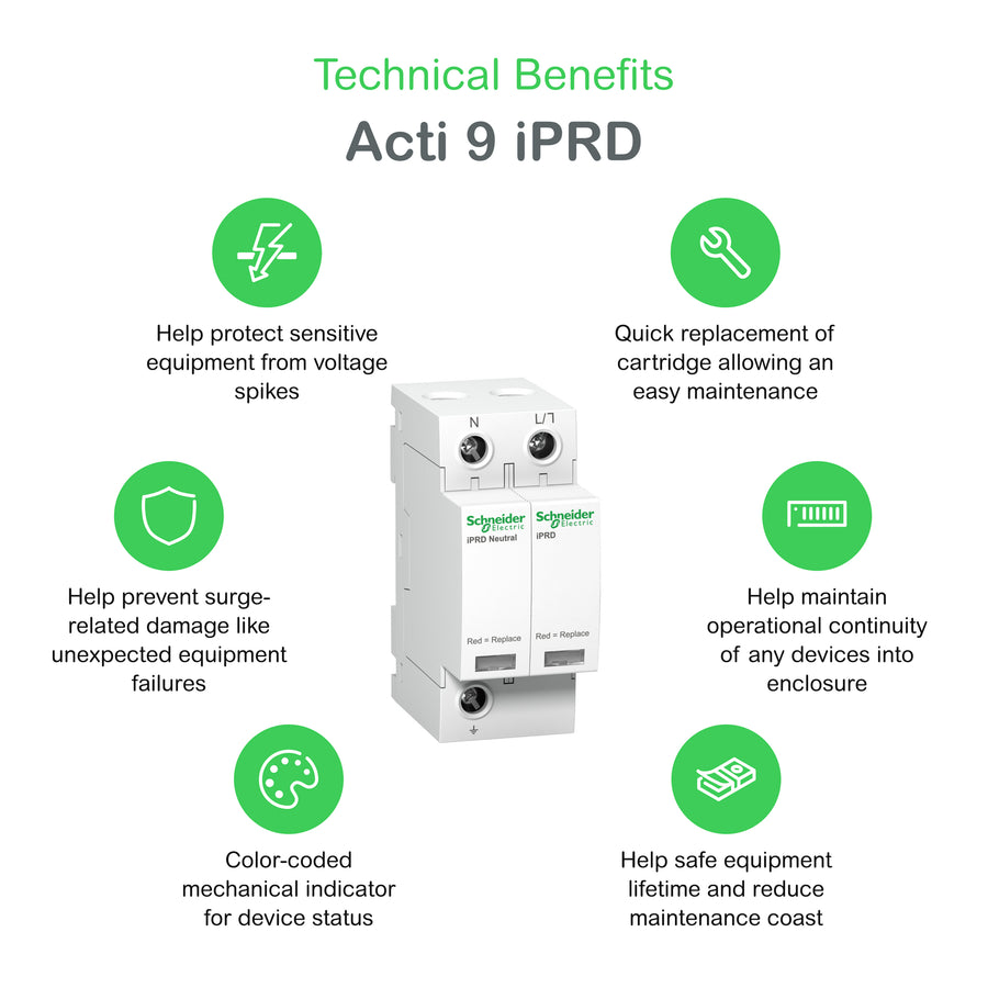 Dispositif de protection contre les surtensions pour réseaux d’alimentation Acti9 iPRD iPRD40, 2P, 350 V – Schneider Electric A9L40200