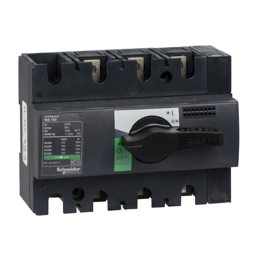 Interrupteur-sectionneur ComPact INS, 3P, 160 A, 125 V DC, IP40, noir, poignée rotative – Schneider Electric 28912