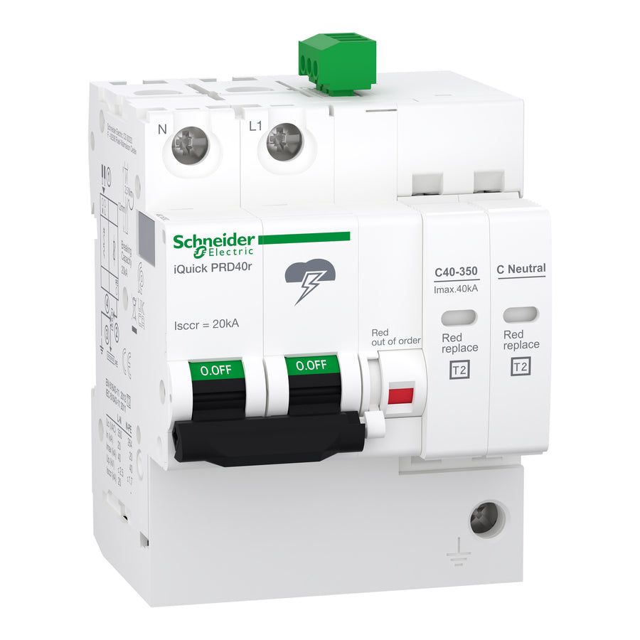 Surtension parafoudre avec enfichable cartouche Acti9 iQuick PRD iQuick PRD40r, 1P, 350 V, blanc (RAL 9003) – Schneider Electric A9L16292