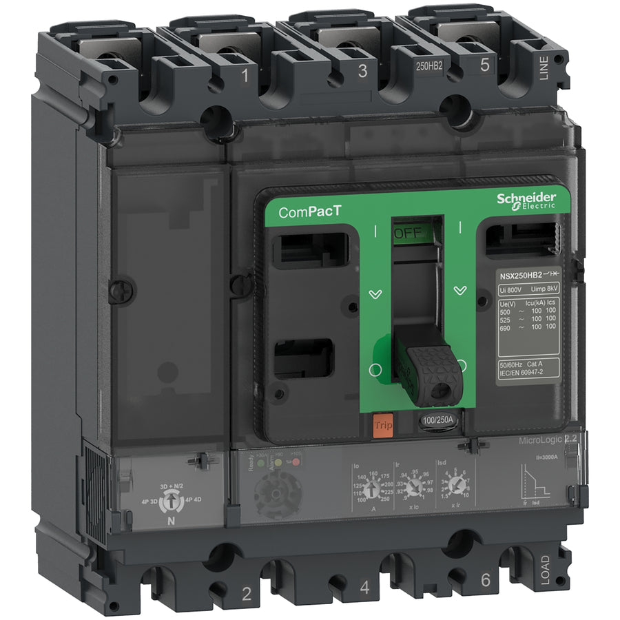 Schneider ComPacT NSX250F - Disjoncteur MicroLogic 2.2 160A 4P4D 36kA montage fixe - C25F42D160