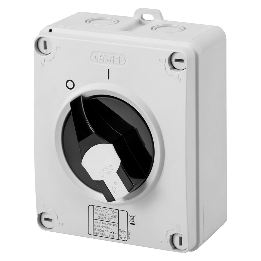 Interrupteur-sectionneur rotatif 70 RT HP boîtier isolant 25 A 2P IP66 cadenassable – GEWISS GW70416P