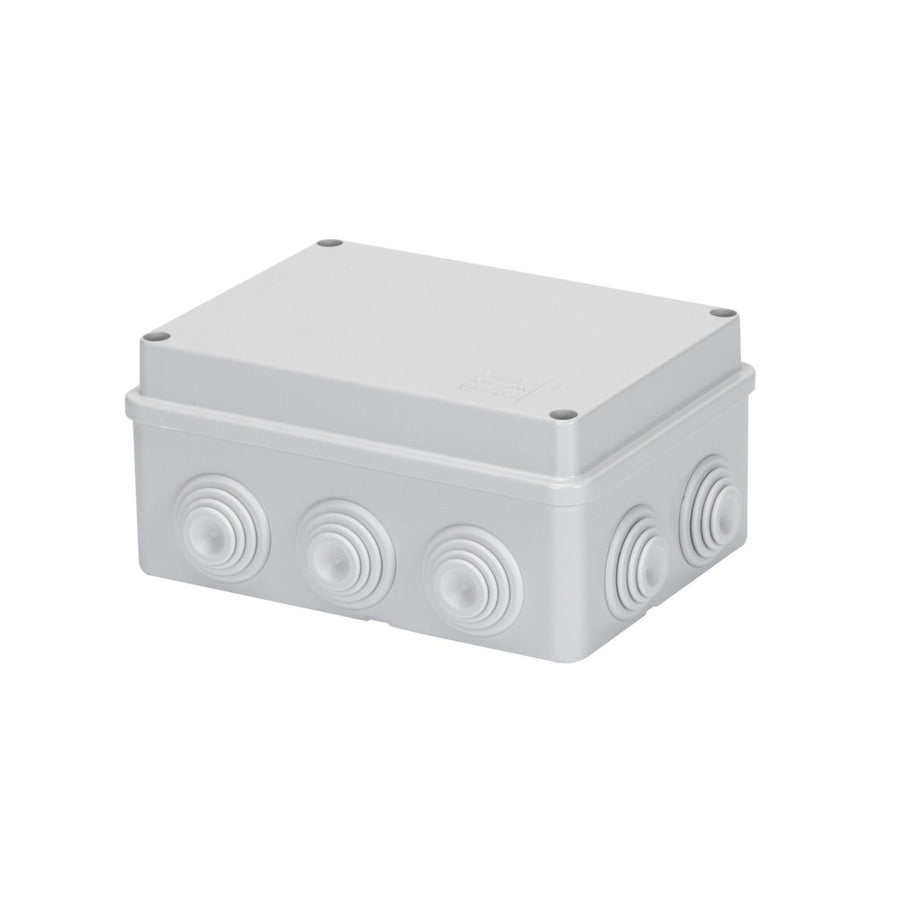 Boîte de dérivation avec couvercle plein vissé, IP55, dimensions internes 150x110x70, parois avec presse-étoupes, gris RAL 7035 – GEWISS GW44006