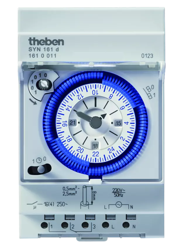 Horloge programmable analogique SYN 161 d, 230 V AC, 1 canal, programme quotidien, 15 min, 3 modules – Theben 1610011