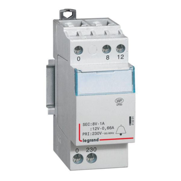 Transformateur de sonnette TRANSFORMATEURS MODULAIRES 36mm, 2M, 8V, 8VA, 230V – Legrand 413091