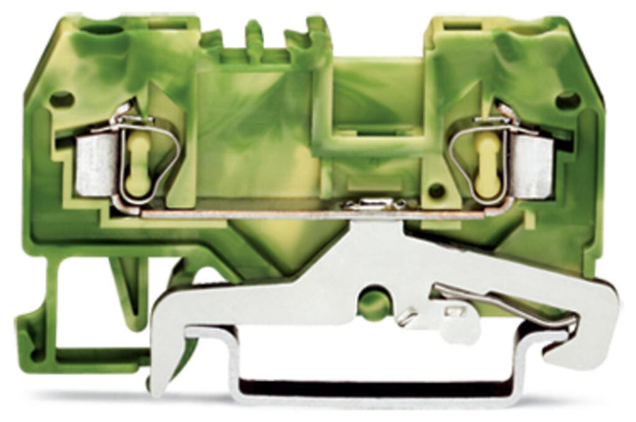 Bornier de protection 2 conducteurs, 2.5 mm², raccordement CAGE CLAMP®, vert-jaune – WAGO 280-907 – lot de 100
