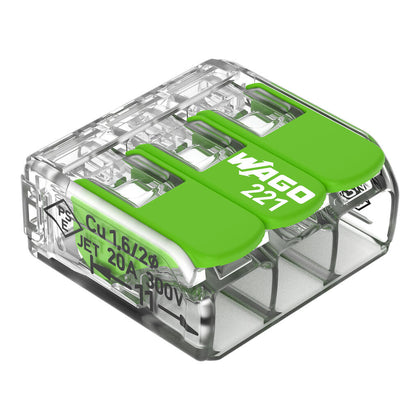 Connecteur d’épissurage à leviers 3 conducteurs, 4 mm², transparent – WAGO 221-423 – lot de 50