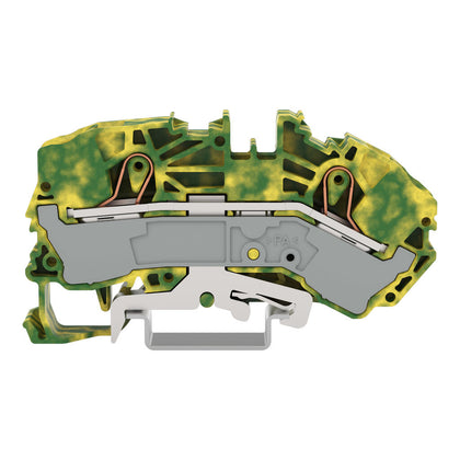 Bornier de protection 2 conducteurs, 16 mm², raccordement Push-in CAGE CLAMP®, vert-jaune – WAGO 2016-7607 – lot de 20