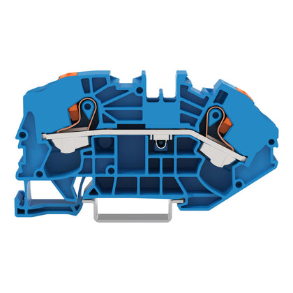 Alimentation borniers pour distribution boîtes 2 conducteurs, 16 mm², avec bouton-poussoir, bleu – WAGO 2216-7604 – lot de 20