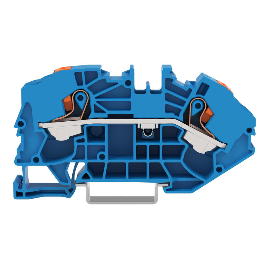 Alimentation borniers pour distribution boîtes 2 conducteurs, 16 mm², avec bouton-poussoir, bleu – WAGO 2216-7604 – lot de 20