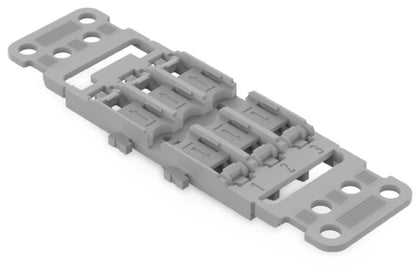 Support de montage avec décharge de traction 3 voies, pour connecteur d’épissurage en ligne avec levier, avec pied de montage encliquetable, gris – WAGO 221-2513 – lot de 5