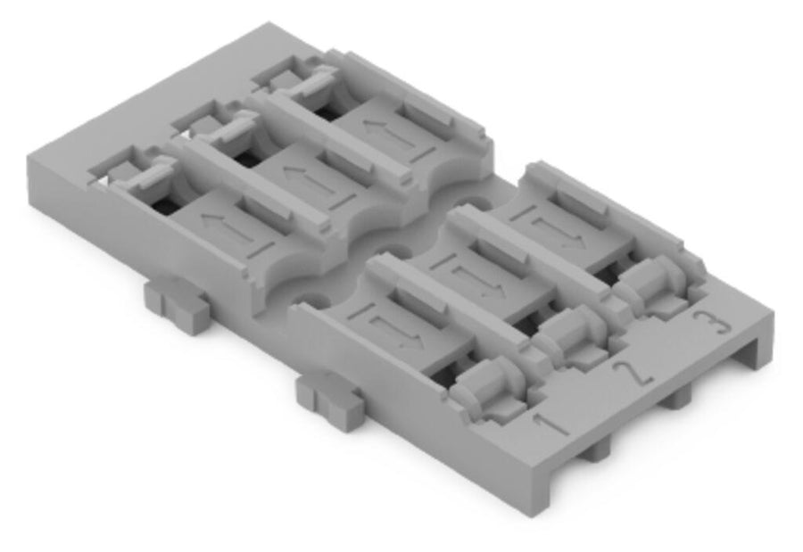 Support de montage 3 voies, pour connecteur d’épissurage en ligne avec levier, pour montage à vis, gris – WAGO 221-2523 – lot de 5