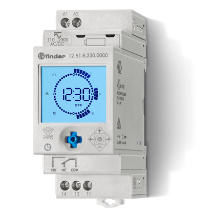 Interrupteur horaire numérique 35mm, 1CO, 16A, 110.230VUC, jour, semaine programmable par smartphone – FINDER 125182300000 – lot de 5