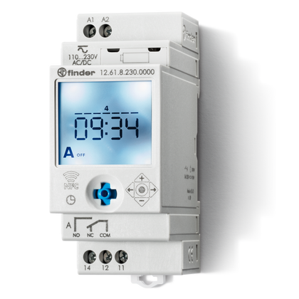 Interrupteur horaire numérique 35mm, 1CO, 16A, 110.230VUC, programmable hebdomadaire par smartphone – FINDER 126182300000 – lot de 5