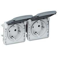 Prise de courant Plexo IP55, standard, 2×2P+T, horizontal, coloris gris – Legrand 069576 – lot de 5