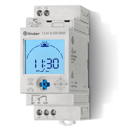 Interrupteur horaire astronomique 35mm, 1CO, 16A, 110.230VUC, programmable par smartphone – FINDER 128182300000 – lot de 5
