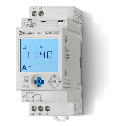 Interrupteur horaire astronomique 35mm, 1CO, 16A, 110.230VUC, programmable par smartphone – FINDER 12A182300000 – lot de 5