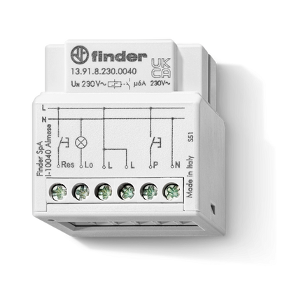 Relais temporisé pas électronique silencieux, montage en boîte d’interrupteur, 1NO, 10A, 230VAC – FINDER 139182300000 – lot de 5