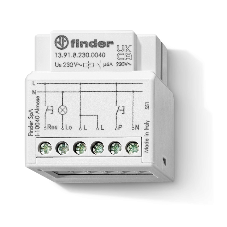 Relais temporisé pas électronique silencieux, montage en boîte d’interrupteur, 1NO, 10A, 230VAC – FINDER 139182300000 – lot de 5