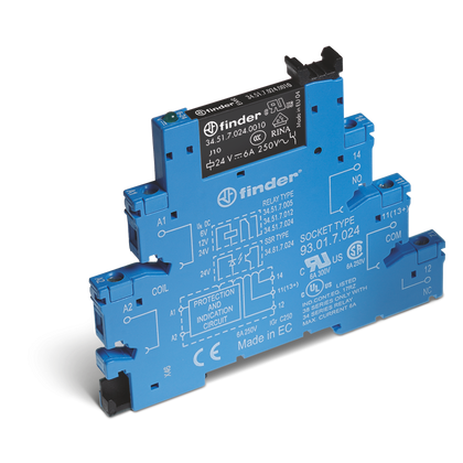 Module d’interface à relais électromécanique bornes à vis, 6.2mm, 1CO, 6A, 230...240VAC, AgNi – FINDER 385182400060 – lot de 10