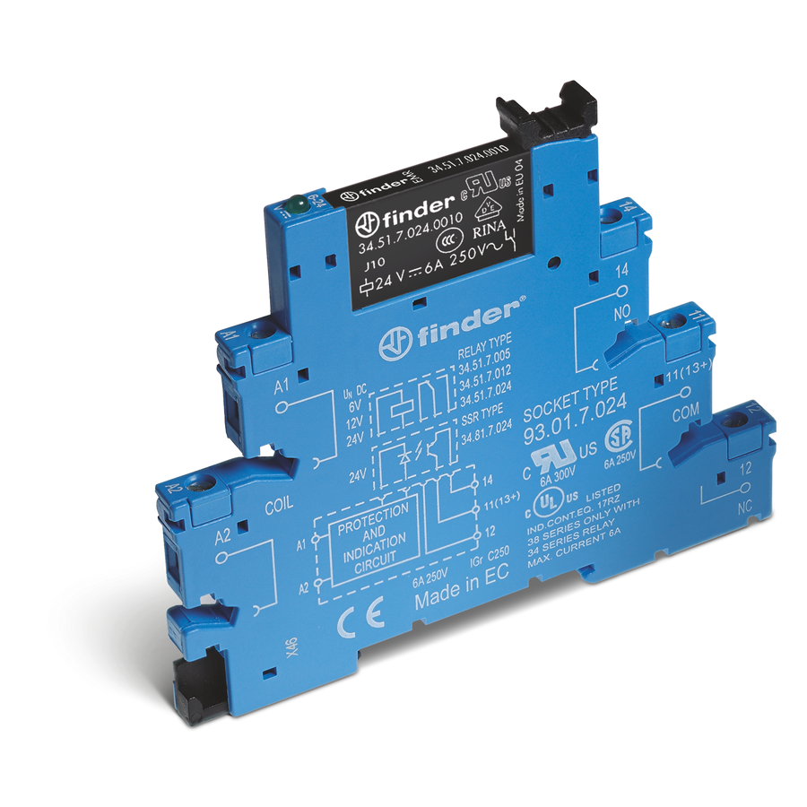 Module d’interface à relais électromécanique bornes à vis, 6.2mm, 1CO, 6A, 230...240VAC, AgNi – FINDER 385182400060 – lot de 10