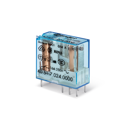 Relais pour PCB/enfichable 5mm, brochage, 1CO, 16A, 24VDC, sensible, AgCdO – FINDER 406170240000 – lot de 50