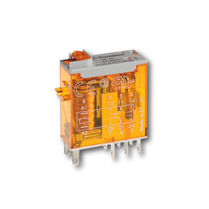Relais industriel miniature 2CO, 8A, 12VDC, AgNi, bouton de test, indicateur mécanique – FINDER 465290120040 – lot de 10