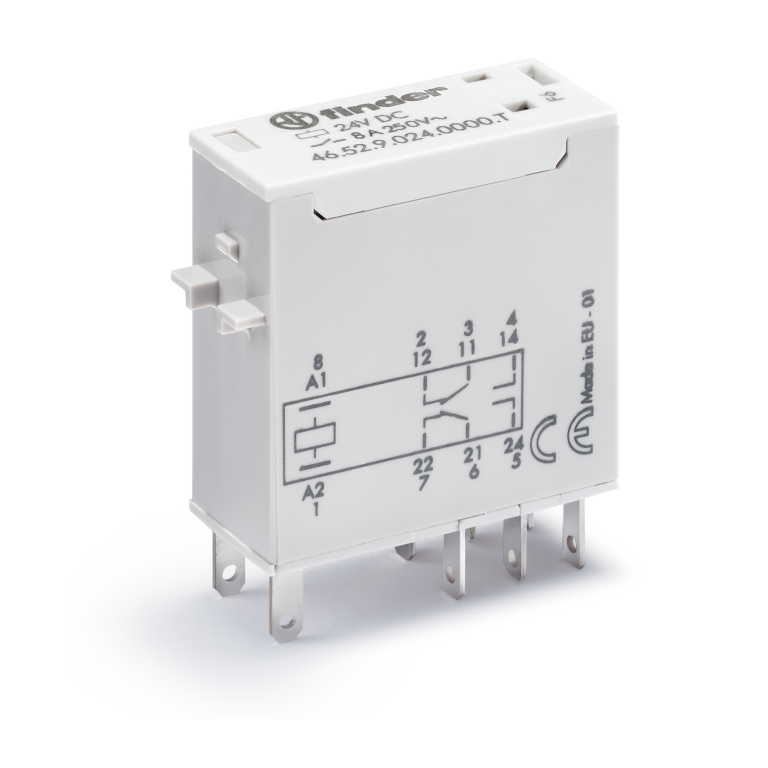 Relais industriel miniature applications sur rail, 2CO, 8A, 24VDC, AgNi – FINDER 465290240000T – lot de 10