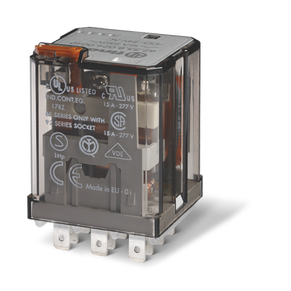 Relais de puissance Faston 187, 3RT, 16A, 24VDC, AgCdO, bouton de test, indicateur mécanique – FINDER 623390240040 – lot de 10