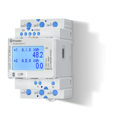 Compteur d’énergie multifonction., 3 phases, LCD, 80A, 3x230, 400VAC, 2, S0, IR, NFC, MID – FINDER 7M3884000112